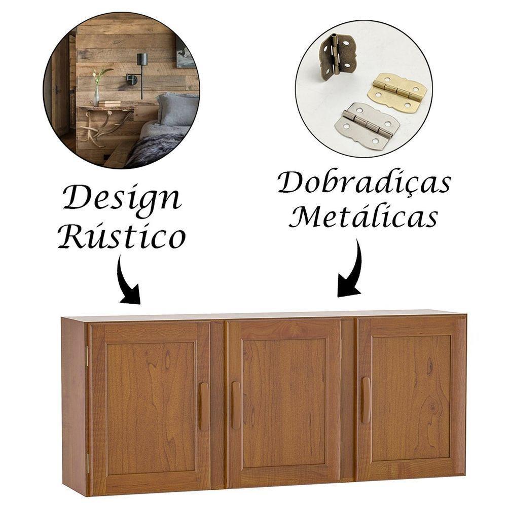 Armário Aéreo De Cozinha 3 Portas 100% Madeira Maciça Karina Imbuia Fosco - 3