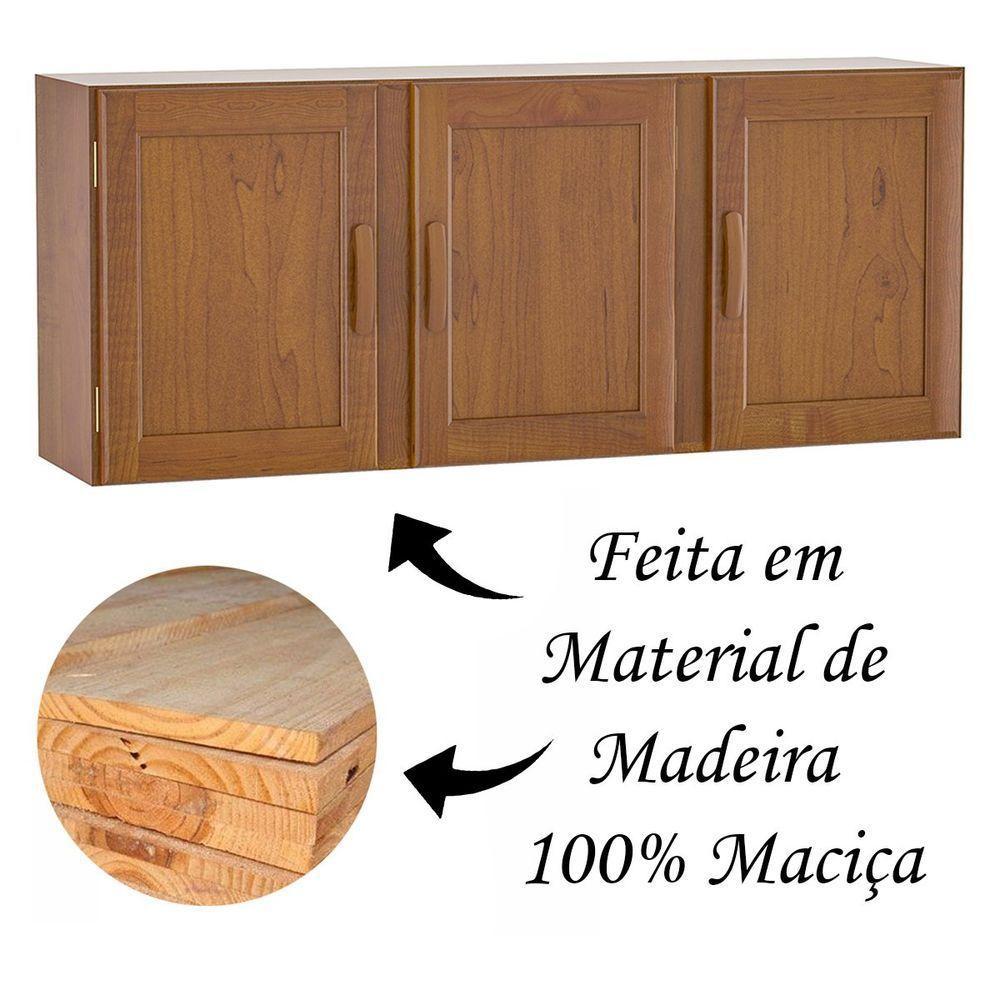 Armário Aéreo De Cozinha 3 Portas 100% Madeira Maciça Karina Imbuia Fosco - 4