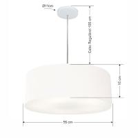 Lustre Pendente Cilíndrico Vivare Md-4218 Cúpula Em Tecido 55x15cm - Bivolt Branca 127/220v - 2