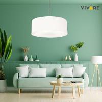 Lustre Pendente Cilíndrico Vivare Md-4218 Cúpula Em Tecido 55x15cm - Bivolt Branca 127/220v - 3