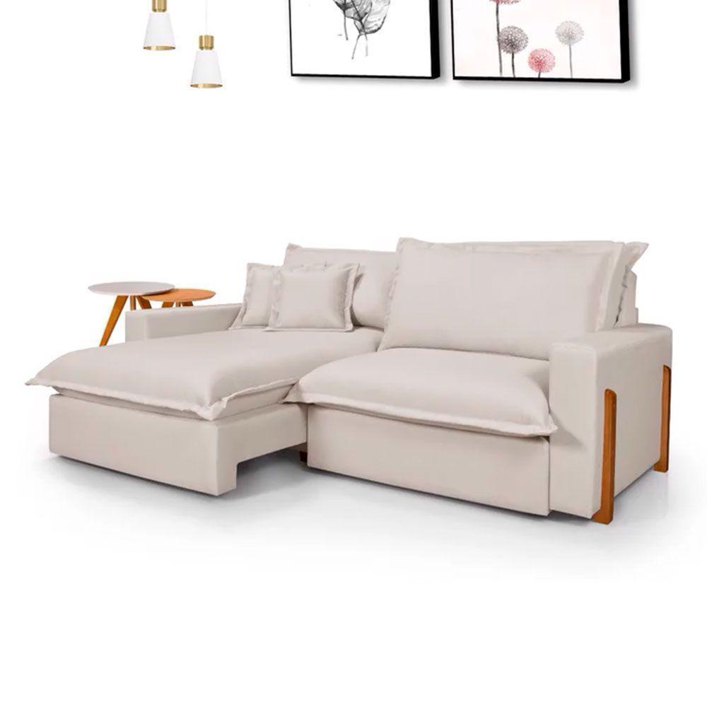 Sofá Retrátil Reclinável Zeus Com Molas Ensacadas No Assento Tecido Linho Cru 2,10m - 1