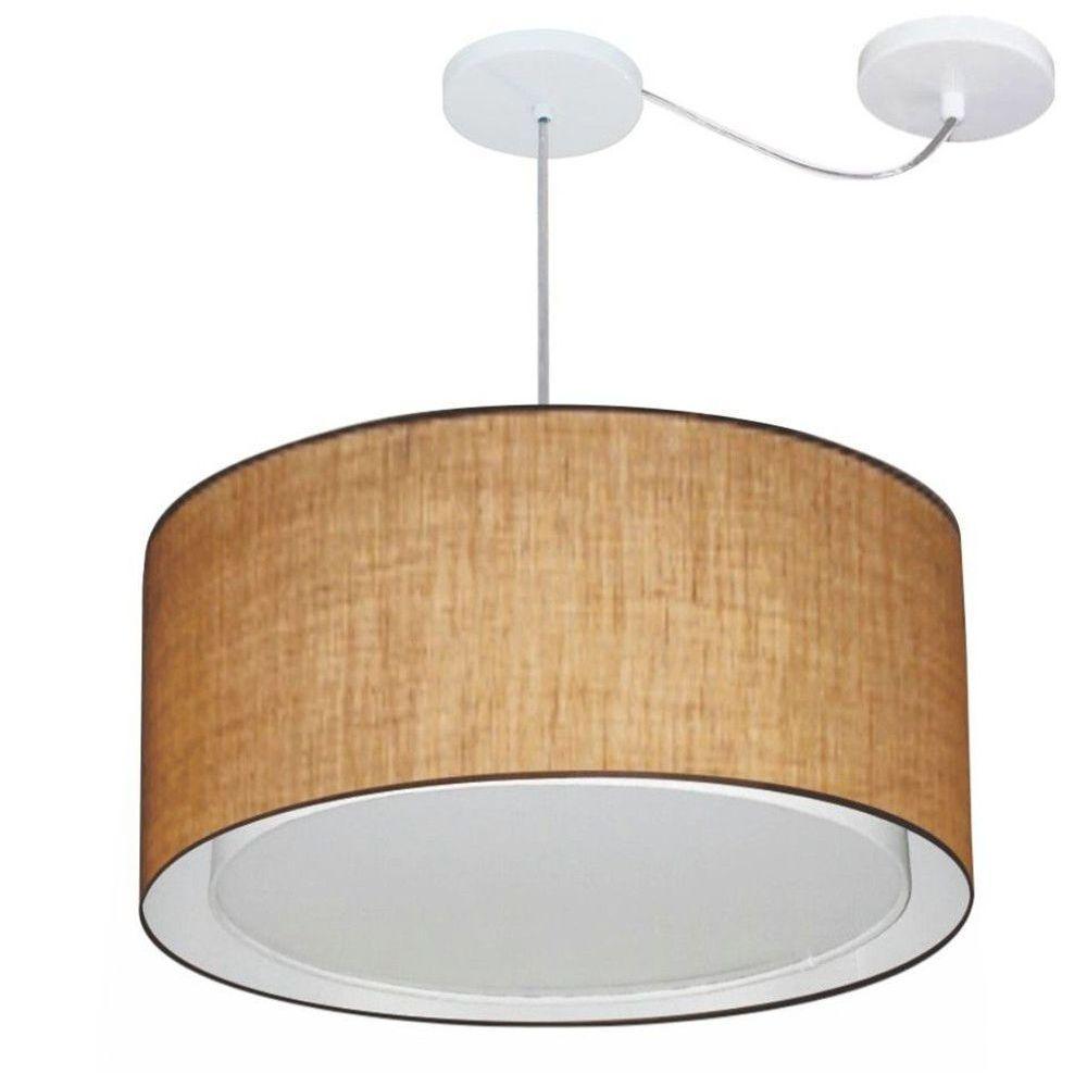 Lustre Pendente Cilíndrico Com Desvio Md-4315 Cúpula Em Tecido 50x30cm Palha - Bivolt - 1
