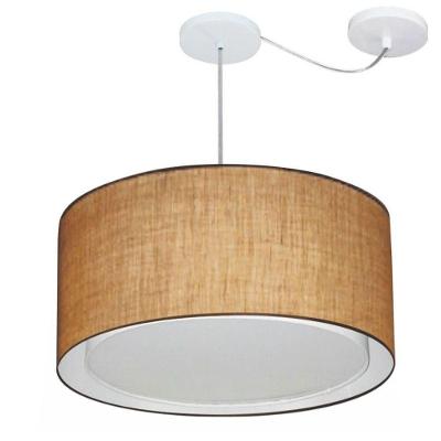 Lustre Pendente Cilíndrico Com Desvio Md-4315 Cúpula Em Tecido 50x30cm Palha - Bivolt