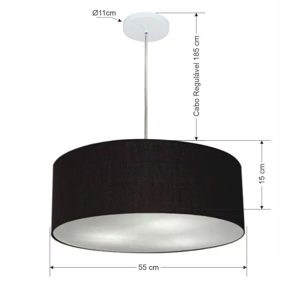 Lustre Pendente Cilíndrico Vivare Md-4218 Cúpula Em Tecido 55x15cm - Bivolt Preto 127/220v - 2
