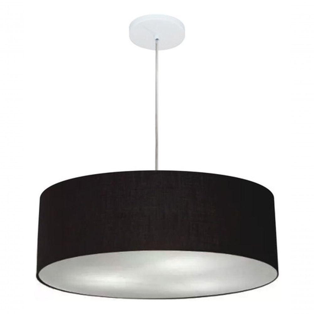 Lustre Pendente Cilíndrico Vivare Md-4218 Cúpula Em Tecido 55x15cm - Bivolt Preto 127/220v - 4
