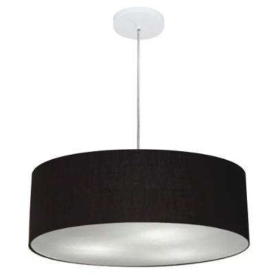 Lustre Pendente Cilíndrico Vivare Md-4218 Cúpula Em Tecido 55x15cm - Bivolt Preto 127/220v