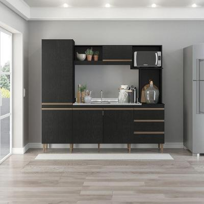 Armário De Cozinha Compacta 215x203cm Mdp 0318 Menu Móveis Preto