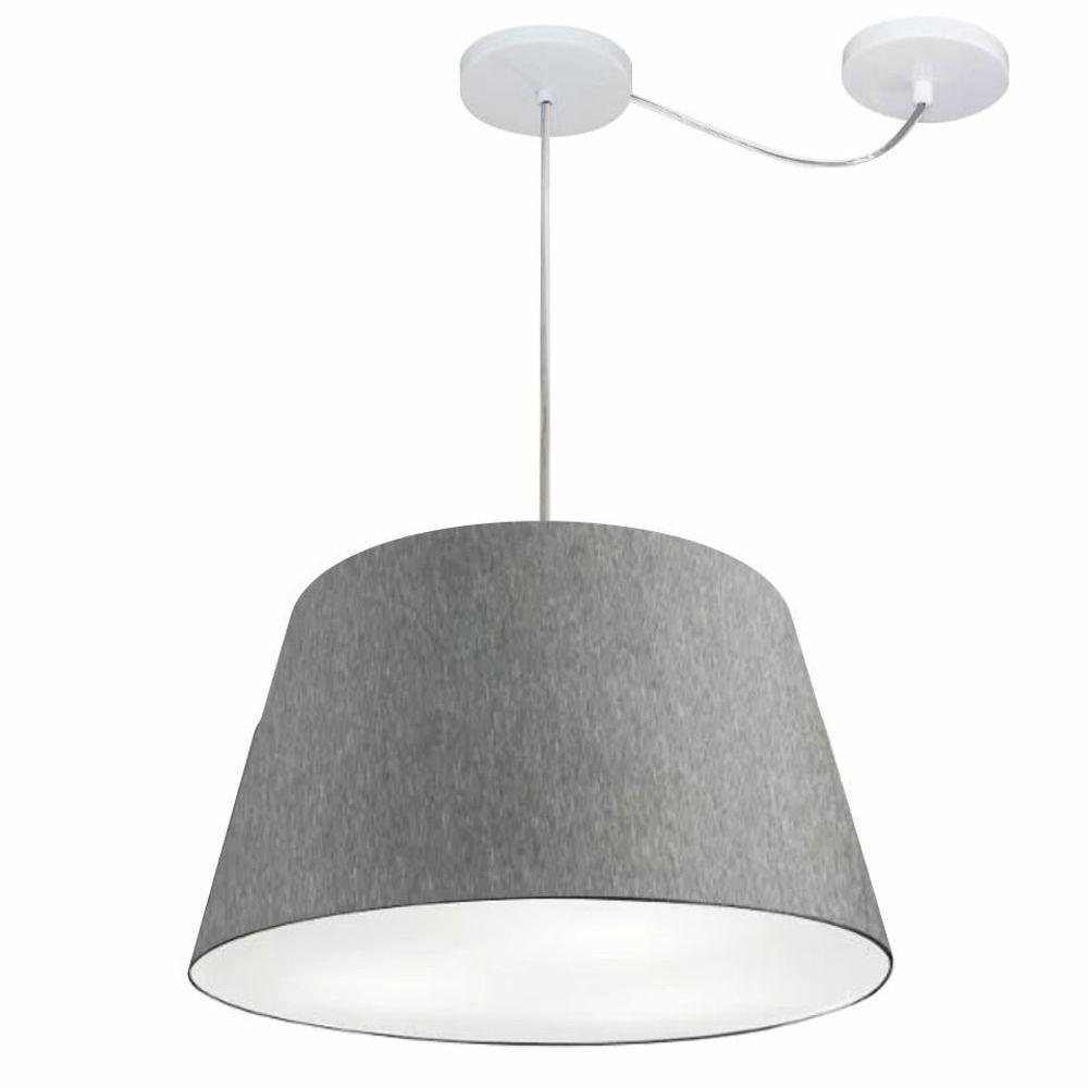 Lustre Pendente Cone Com Desvio De Centro Vivare Md-4279 Cúpula Em Tecido 30x40cm - Bivolt Rustico-cinza 127/220v - 1