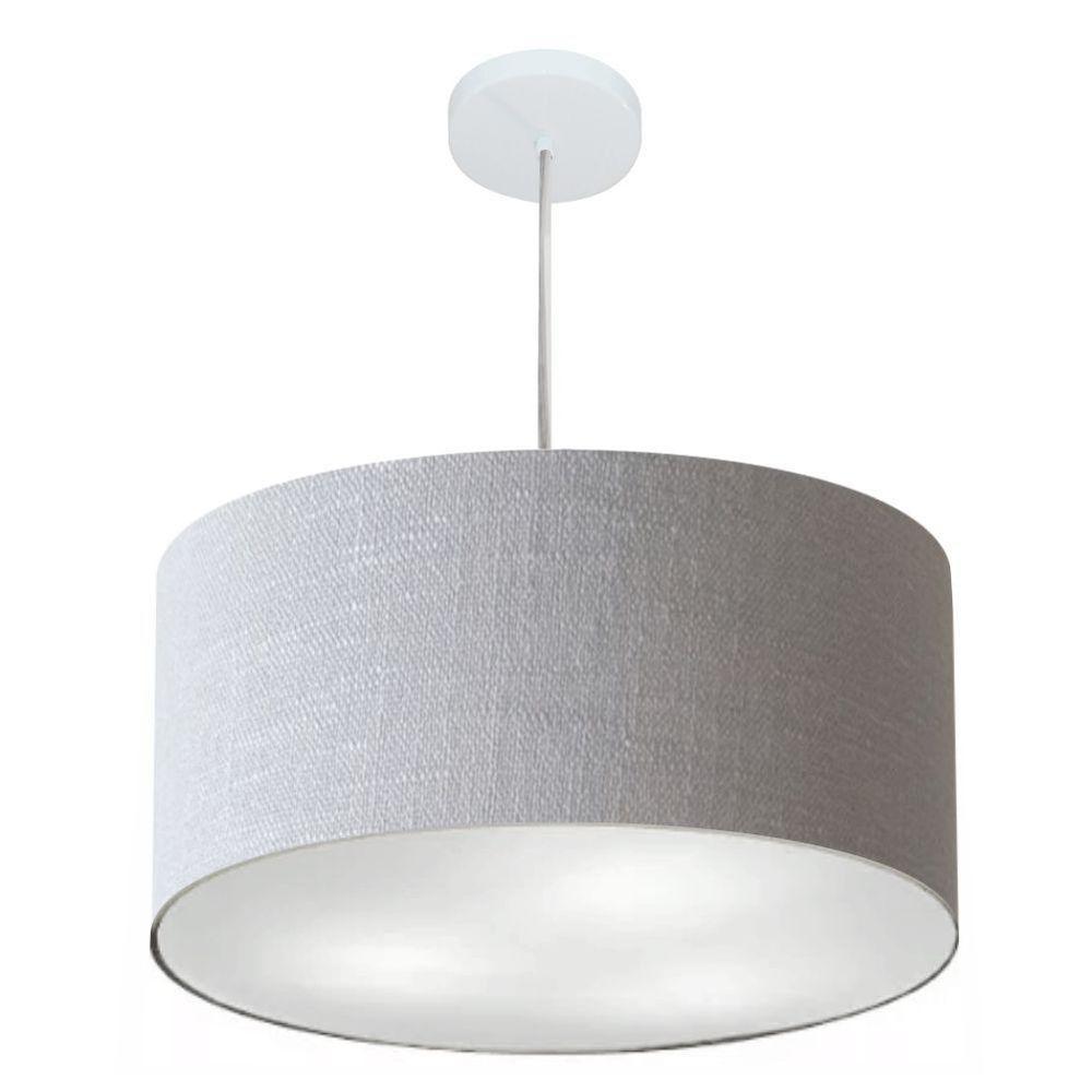 Lustre Pendente Cilíndrico Vivare Md-4213 Cúpula Em Tecido 50x30cm - Bivolt Rustico-cinza 127/220v - 2