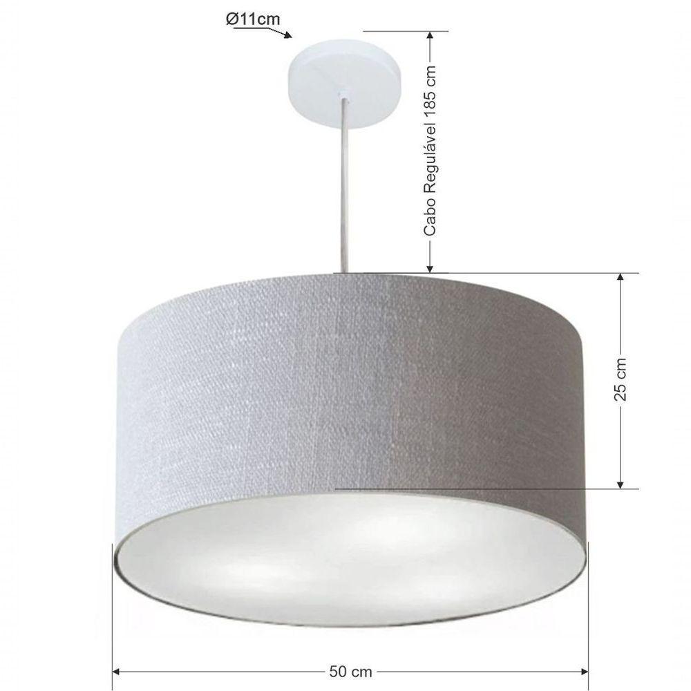 Lustre Pendente Cilíndrico Vivare Md-4213 Cúpula Em Tecido 50x30cm - Bivolt Rustico-cinza 127/220v - 3