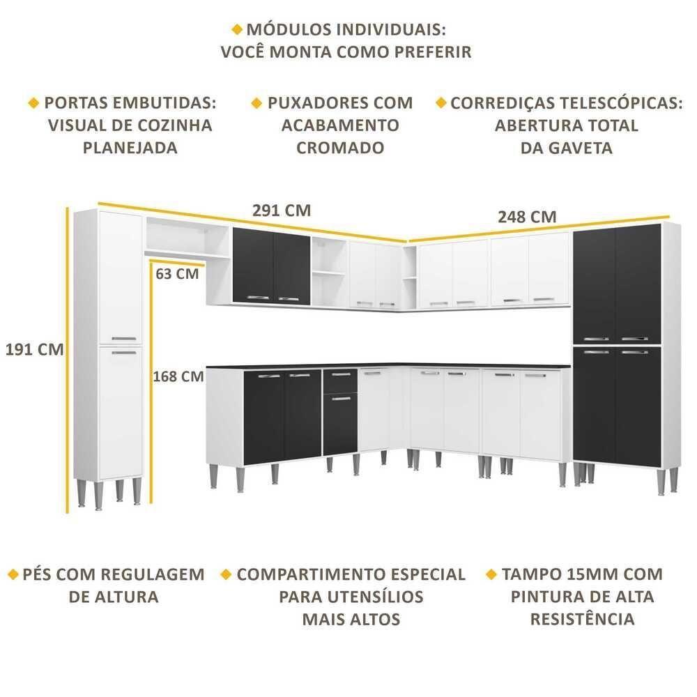 Cozinha Completa Xangai Pop Fg3164 Com Armário E Balcão Branca/preta - 9