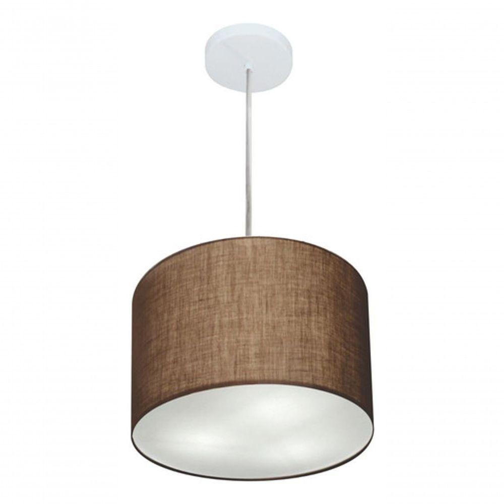 Lustre Pendente Cilíndrico Vivare Md-4210 Cúpula Em Tecido 30x25cm - Bivolt Café 127/220v - 3