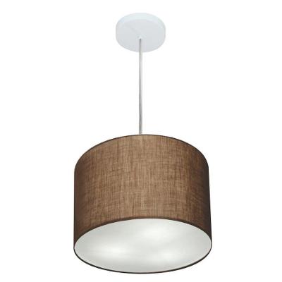 Lustre Pendente Cilíndrico Vivare Md-4210 Cúpula Em Tecido 30x25cm - Bivolt Café 127/220v
