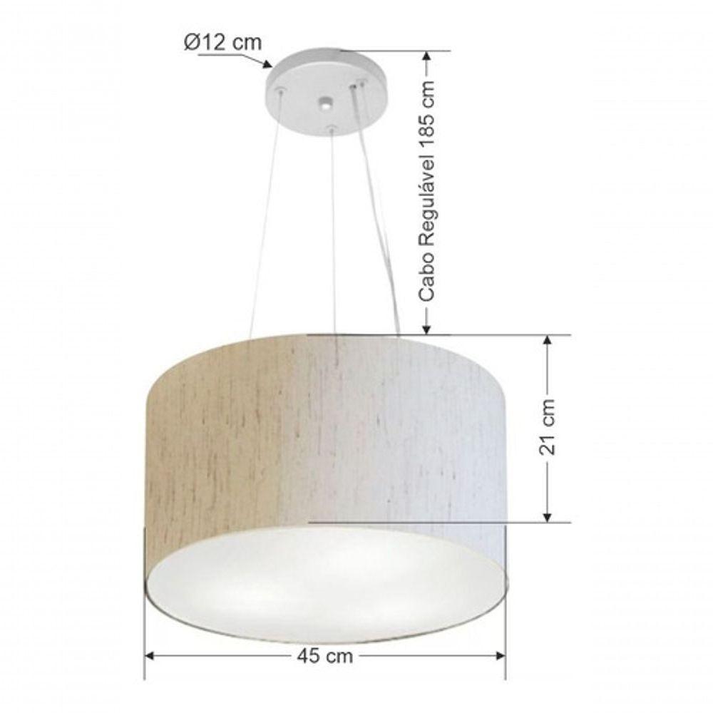 Lustre Pendente Cilíndrico Vivare Md-4185 Cúpula Em Tecido 45x21cm - Bivolt Linho Bege 127/220v - 4