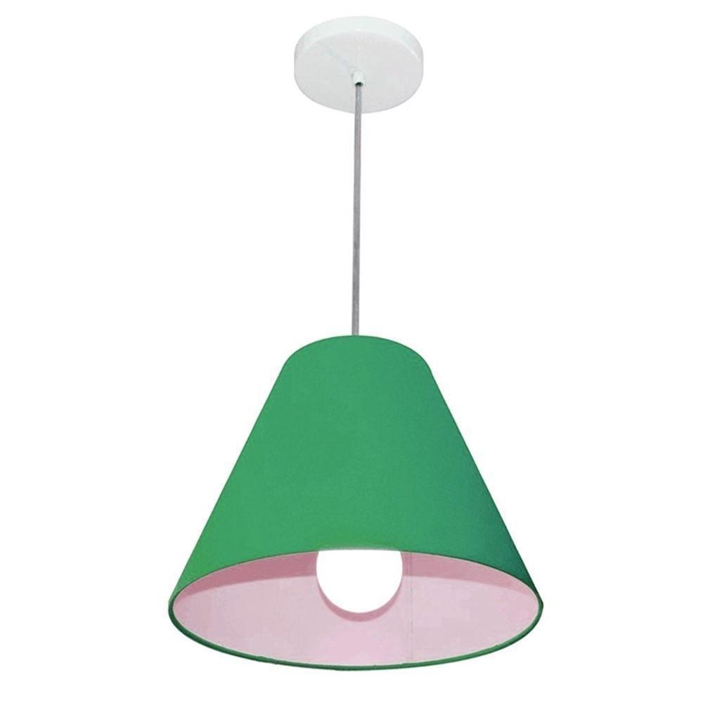 Lustre Pendente Cone Vivare Md-4028 Cúpula Em Tecido 25/30x12cm - Bivolt Verde-folha 127/220v - 1