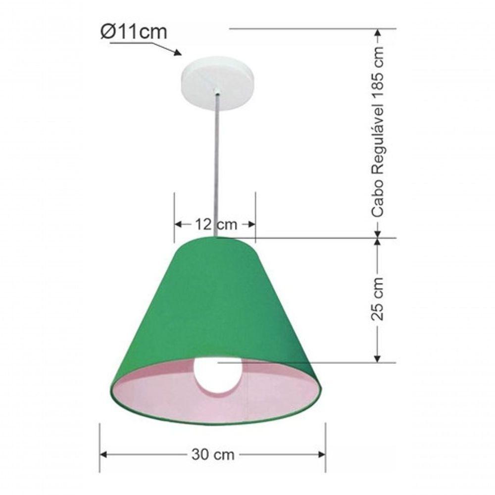 Lustre Pendente Cone Vivare Md-4028 Cúpula Em Tecido 25/30x12cm - Bivolt Verde-folha 127/220v - 2