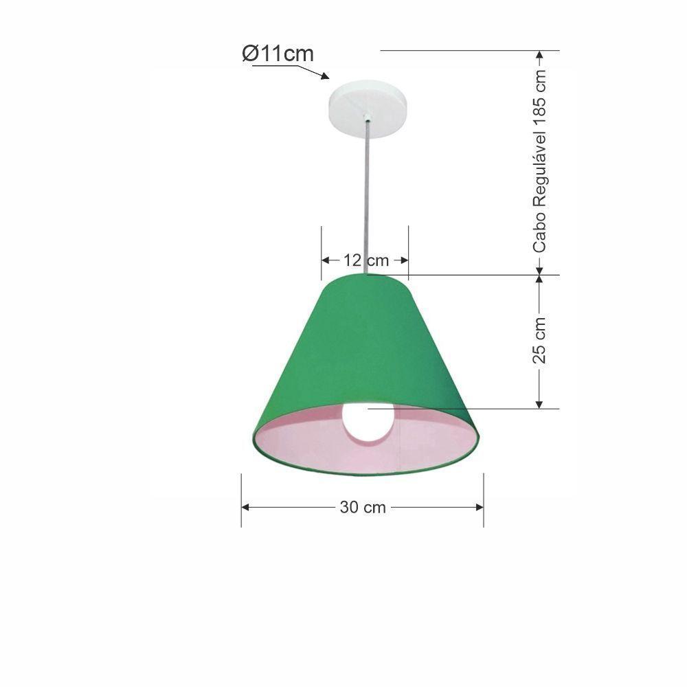 Lustre Pendente Cone Vivare Md-4028 Cúpula Em Tecido 25/30x12cm - Bivolt Verde-folha 127/220v - 3