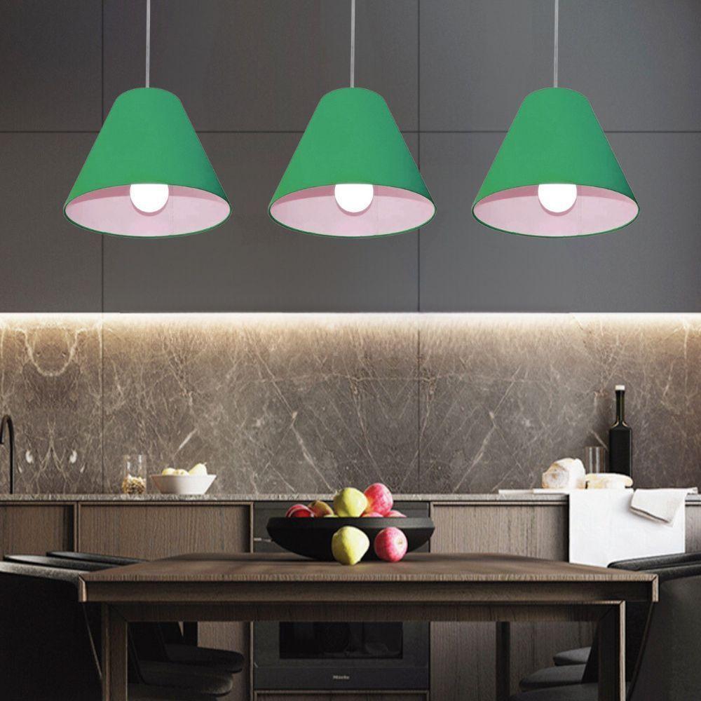 Lustre Pendente Cone Vivare Md-4028 Cúpula Em Tecido 25/30x12cm - Bivolt Verde-folha 127/220v - 4