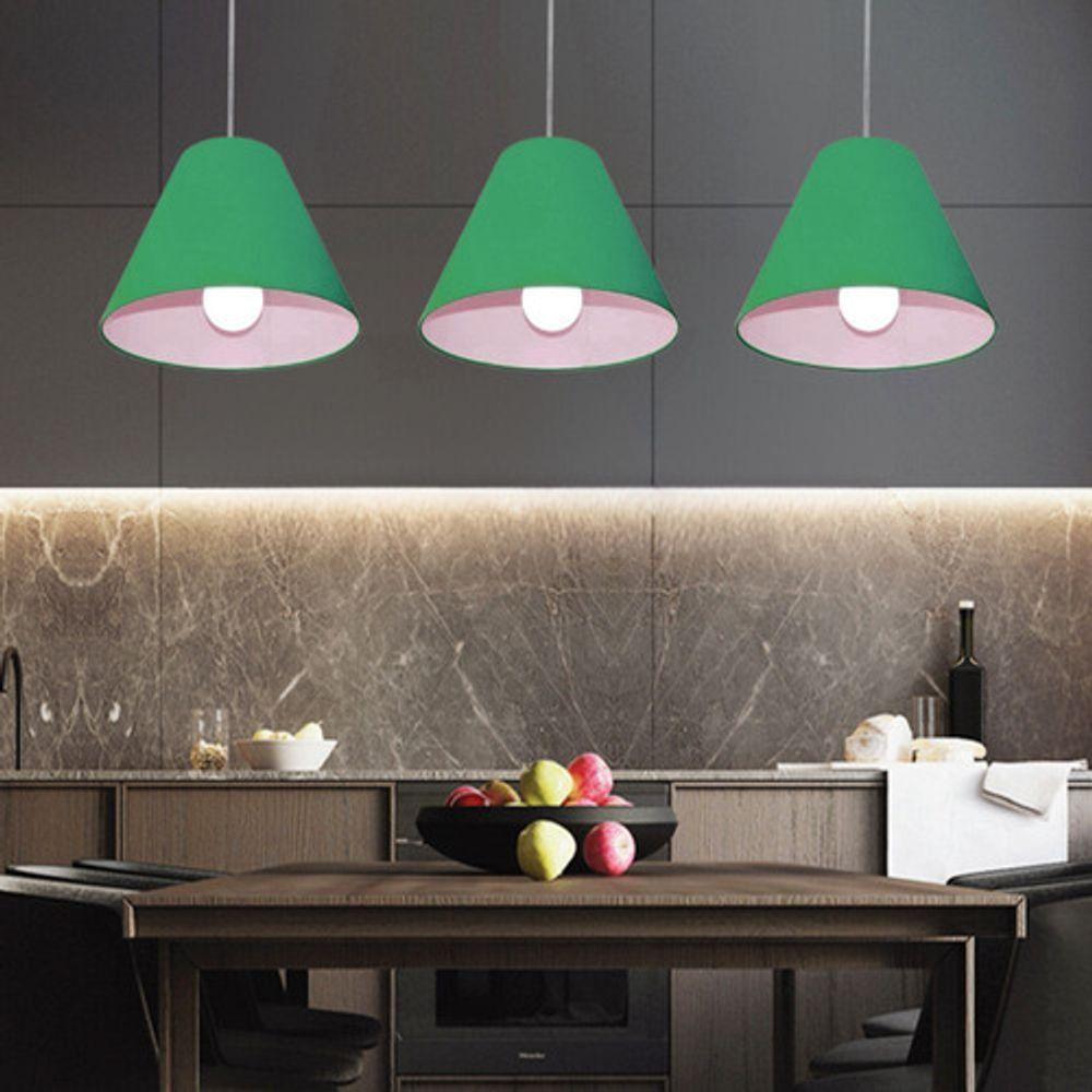 Lustre Pendente Cone Vivare Md-4028 Cúpula Em Tecido 25/30x12cm - Bivolt Verde-folha 127/220v - 6