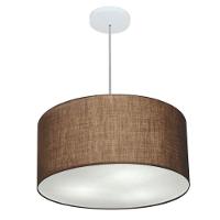 Lustre Pendente Cilíndrico Vivare Md-4242 Cúpula Em Tecido 45x25cm - Bivolt Café 127/220v - 1