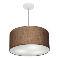 Lustre Pendente Cilíndrico Vivare Md-4242 Cúpula Em Tecido 45x25cm - Bivolt Café 127/220v - 3