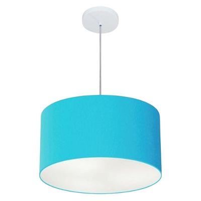 Lustre Pendente Cilíndrico Md-4099 Cúpula Em Tecido 40x25cm Azul Turquesa - Bivolt
