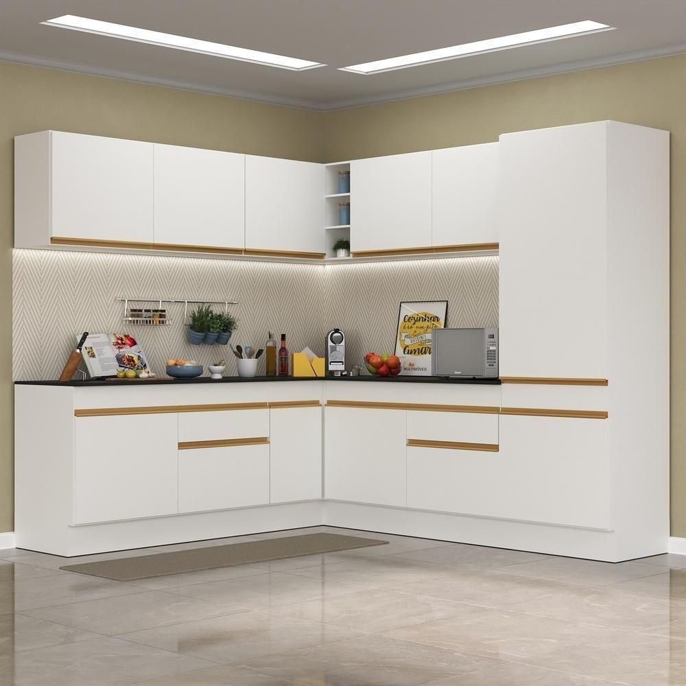 Cozinha Completa De Canto Mp2101 Com Armário E Balcão Branca - 1
