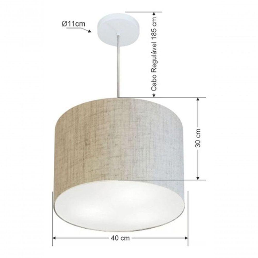 Lustre Pendente Cilíndrico Vivare Md-4212 Cúpula Em Tecido 40x30cm - Bivolt Rustico-bege 127/220v - 5