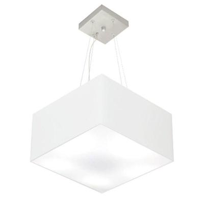Lustre Pendente Quadrado Md-4005 Cúpula Em Tecido 21/35x35cm Branco - Bivolt