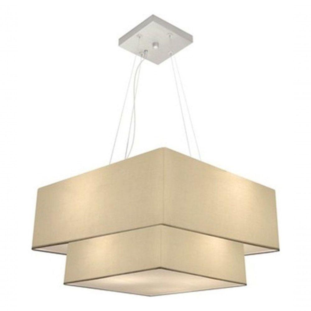 Lustre Pendente Duplo Quadrado Vivare Md-4083 Cúpula Em Tecido 70x50cm - Bivolt Algodão-crú 127/220v - 3