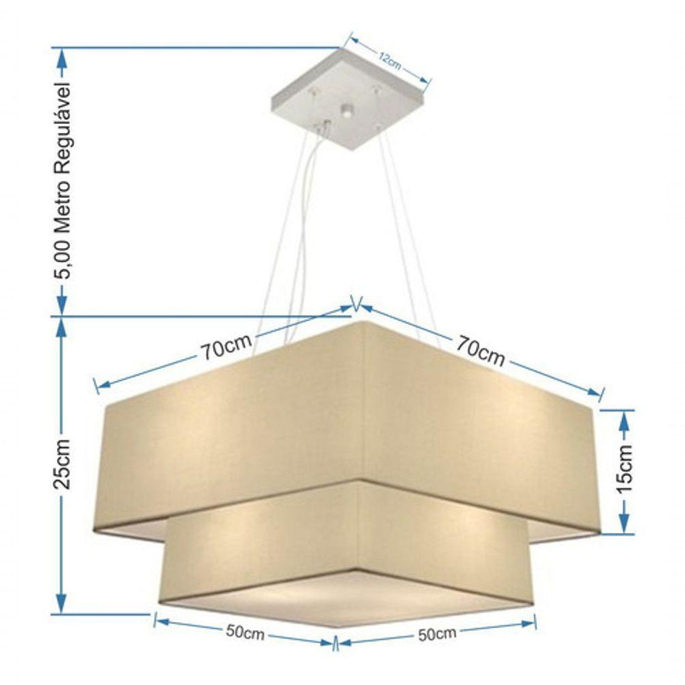 Lustre Pendente Duplo Quadrado Vivare Md-4083 Cúpula Em Tecido 70x50cm - Bivolt Algodão-crú 127/220v - 4