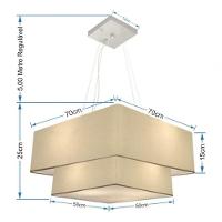 Lustre Pendente Duplo Quadrado Vivare Md-4083 Cúpula Em Tecido 70x50cm - Bivolt Algodão-crú 127/220v - 4