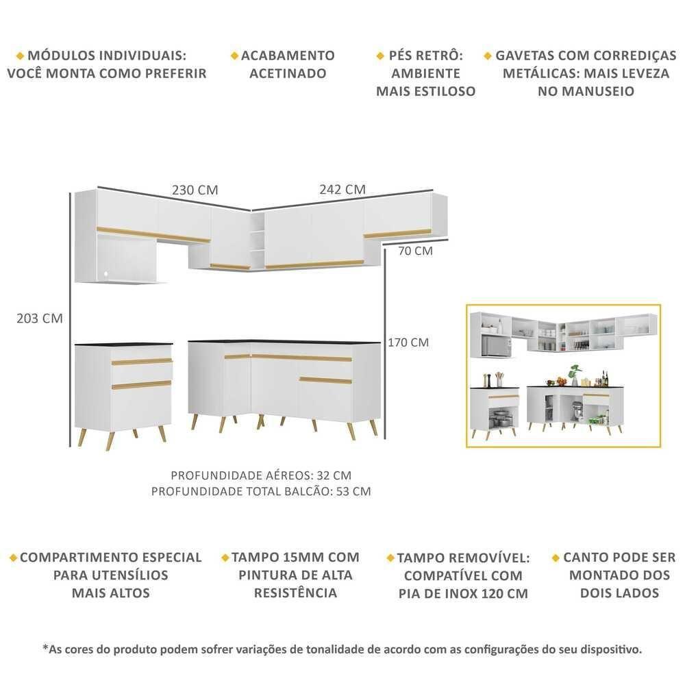 Cozinha Completa De Canto Veneza Gw Mp2071 Com Armário E Balcão Branca - 4