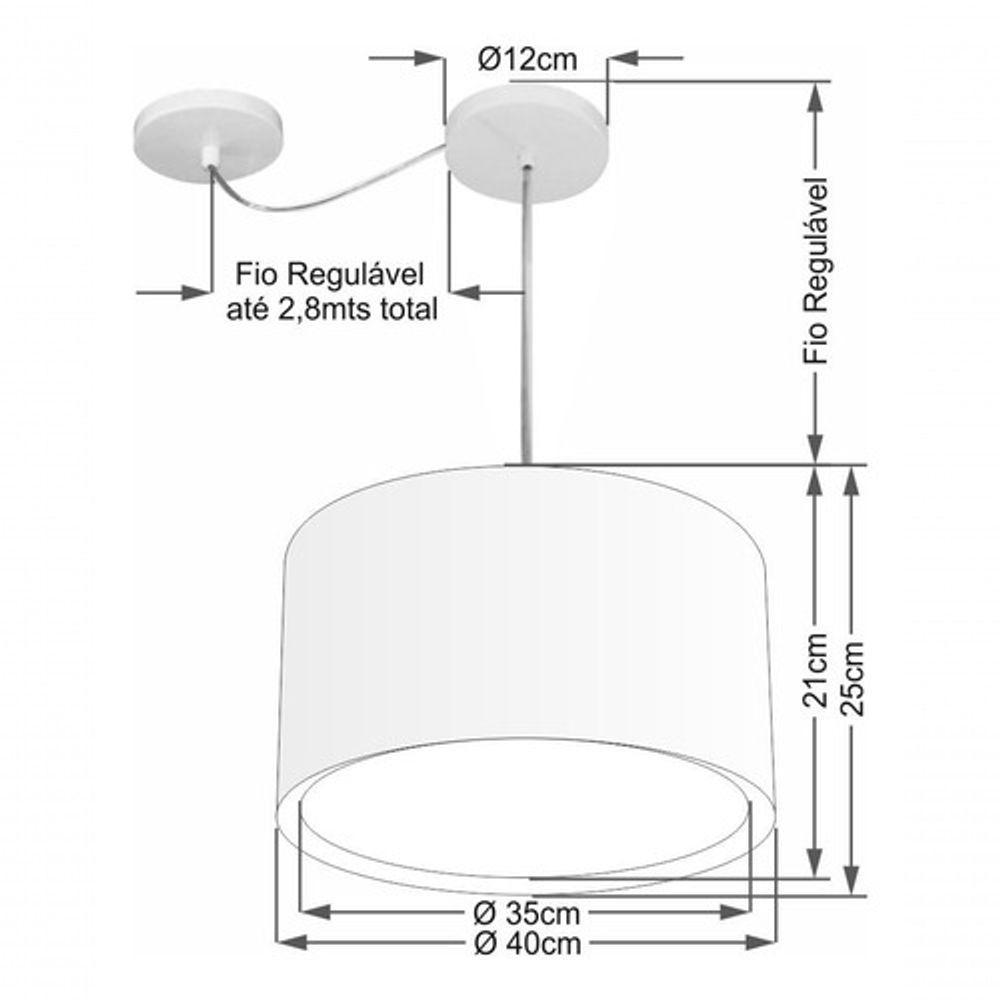 Lustre Pendente Cilíndrico Com Desvio De Centro Vivare Md-4305 Cúpula Em Tecido 40x25cm - Bivolt Linho Bege 127/220v - 4