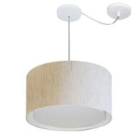 Lustre Pendente Cilíndrico Com Desvio De Centro Vivare Md-4305 Cúpula Em Tecido 40x25cm - Bivolt Linho Bege 127/220v - 1