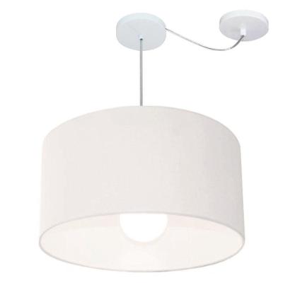 Lustre Pendente Cilíndrico Com Desvio De Centro Vivare Md-4234 Cúpula Em Tecido 60x30cm - Bivolt Branco 127/220v