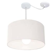 Lustre Pendente Cilíndrico Com Desvio De Centro Vivare Md-4234 Cúpula Em Tecido 60x30cm - Bivolt Branco 127/220v - 3