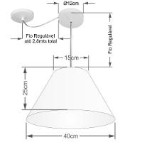 Lustre Pendente Cone Com Desvio Md-4272 Cúpula Tec 25/15x40cm Algodão Crú - Bivolt - 2