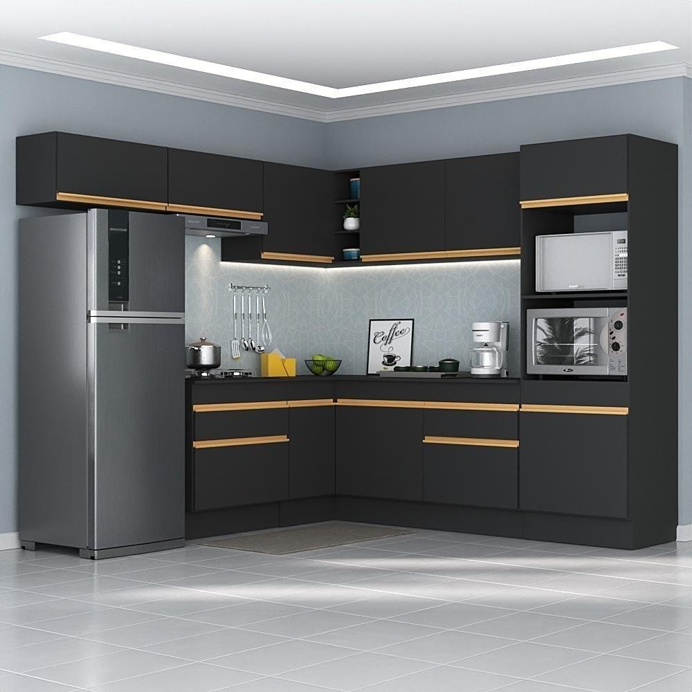 Cozinha Completa De Canto Mp2105 Com Armário E Balcão Preta - 1