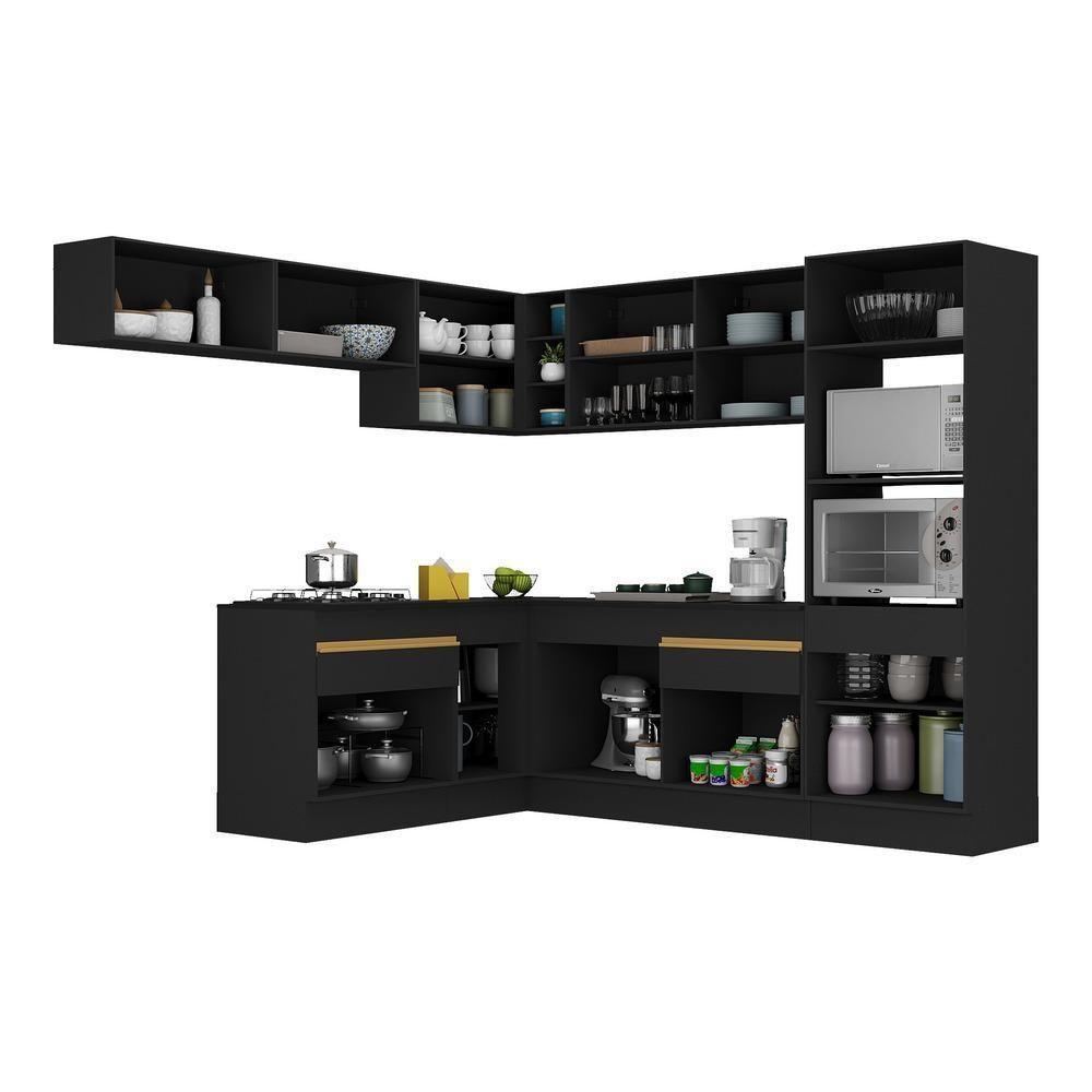Cozinha Completa De Canto Mp2105 Com Armário E Balcão Preta - 4