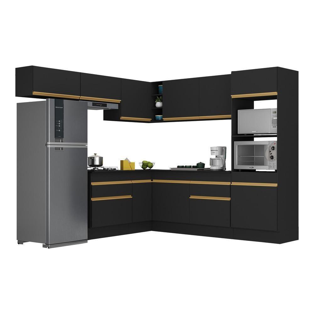 Cozinha Completa De Canto Mp2105 Com Armário E Balcão Preta - 7