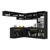 Cozinha Completa De Canto Mp2105 Com Armário E Balcão Preta