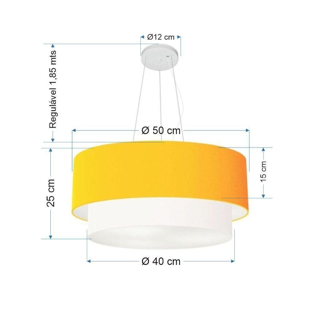 Lustre Pendente Duplo Cilíndrico Vivare Md-4061 Cúpula Tecido 50x40cm - Bivolt Laranja-branco 127/220v - 2