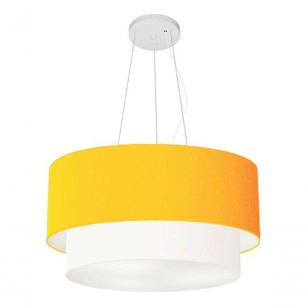 Lustre Pendente Duplo Cilíndrico Vivare Md-4061 Cúpula Tecido 50x40cm - Bivolt Laranja-branco 127/220v - 4