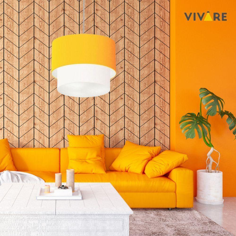 Lustre Pendente Duplo Cilíndrico Vivare Md-4061 Cúpula Tecido 50x40cm - Bivolt Laranja-branco 127/220v - 6