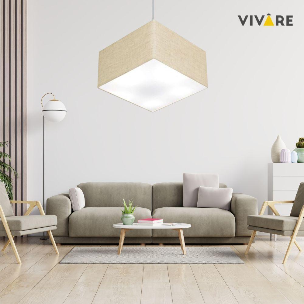 Lustre Pendente Quadrado Md-4020 Cúpula Em Tecido 21/35x35cm Rustico Bege - Bivolt - 3