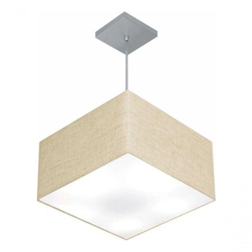 Lustre Pendente Quadrado Md-4020 Cúpula Em Tecido 21/35x35cm Rustico Bege - Bivolt - 4