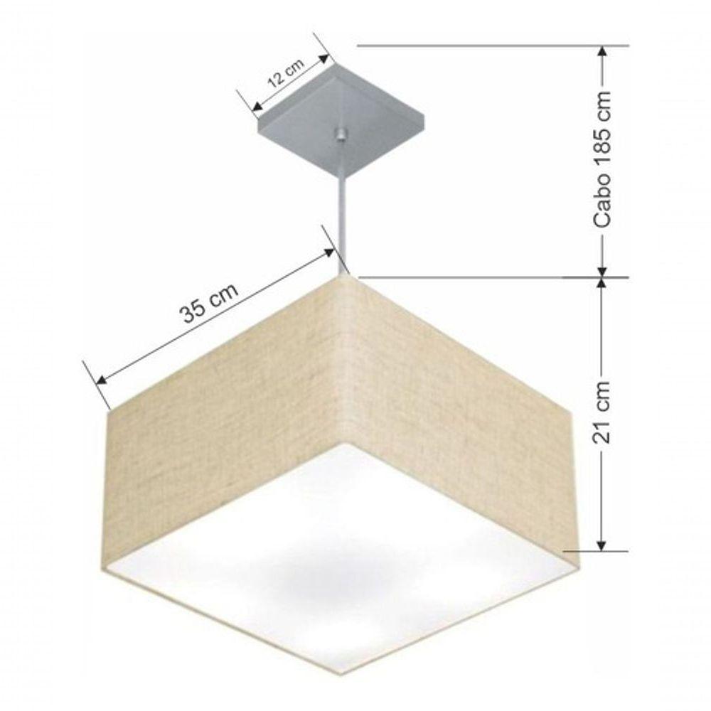 Lustre Pendente Quadrado Md-4020 Cúpula Em Tecido 21/35x35cm Rustico Bege - Bivolt - 5