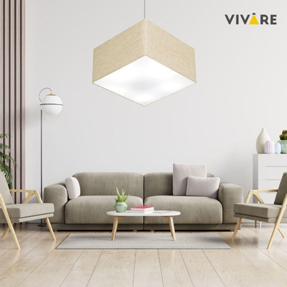 Lustre Pendente Quadrado Md-4020 Cúpula Em Tecido 21/35x35cm Rustico Bege - Bivolt - 6