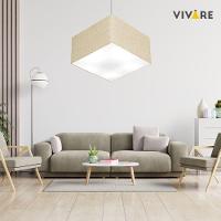 Lustre Pendente Quadrado Md-4020 Cúpula Em Tecido 21/35x35cm Rustico Bege - Bivolt - 3